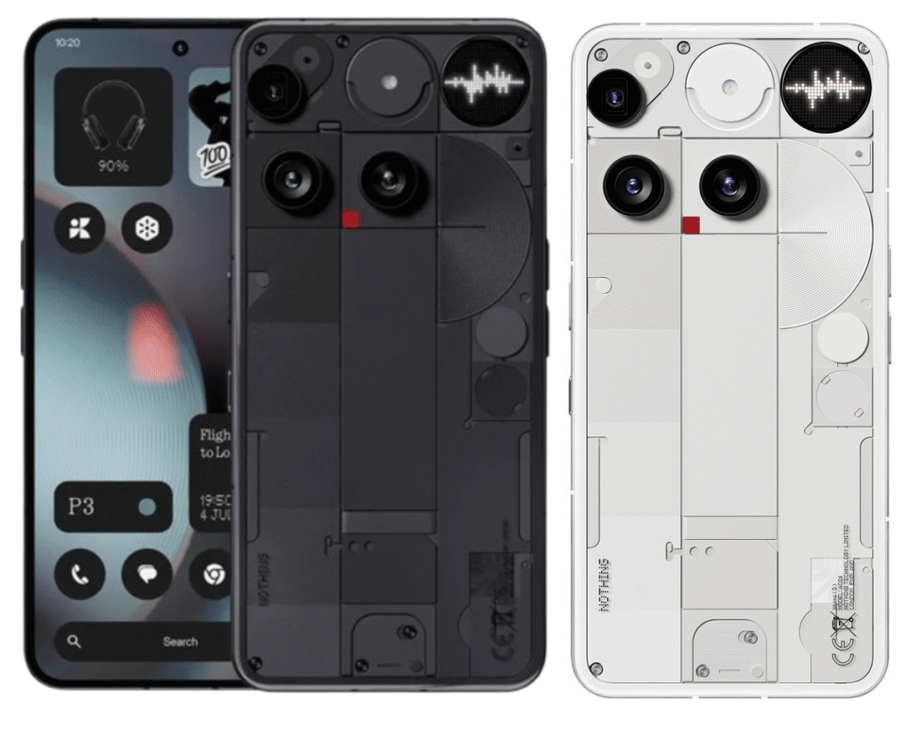 Front and back view of Nothing Phone 3 showing transparent design and dual camera