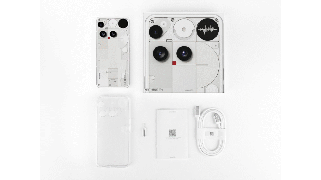 Nothing Phone 3 with transparent back panel, dual rear cameras, and sleek display design