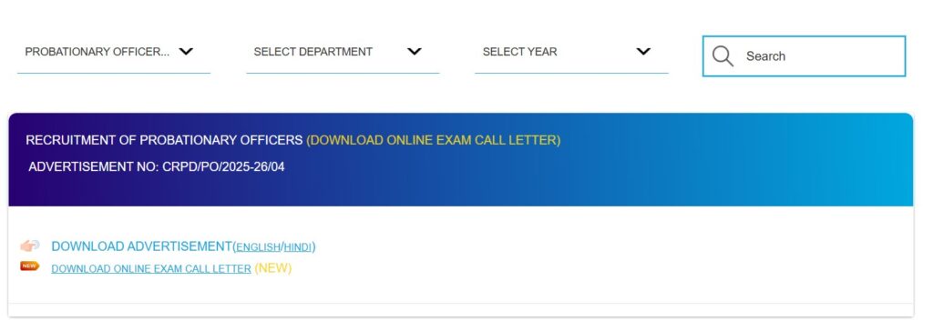 SBI PO Admit card 2025