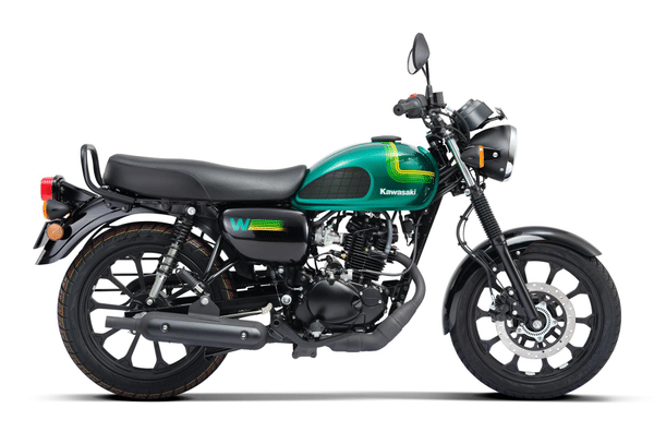 Kawasaki W175 side view showing vintage styling and elegant build