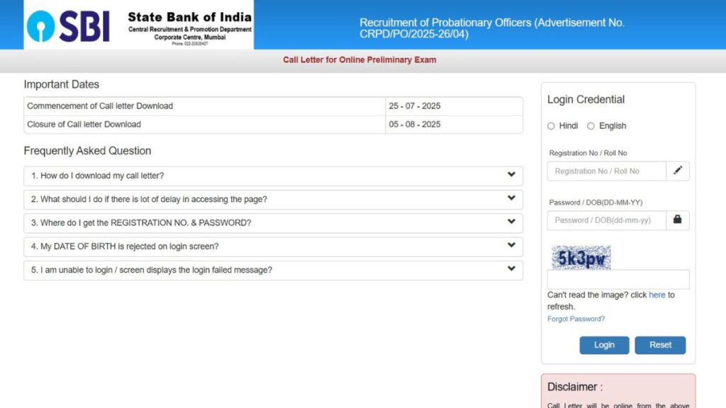 SBI PO admit card 2025 Download SBI PO admit card